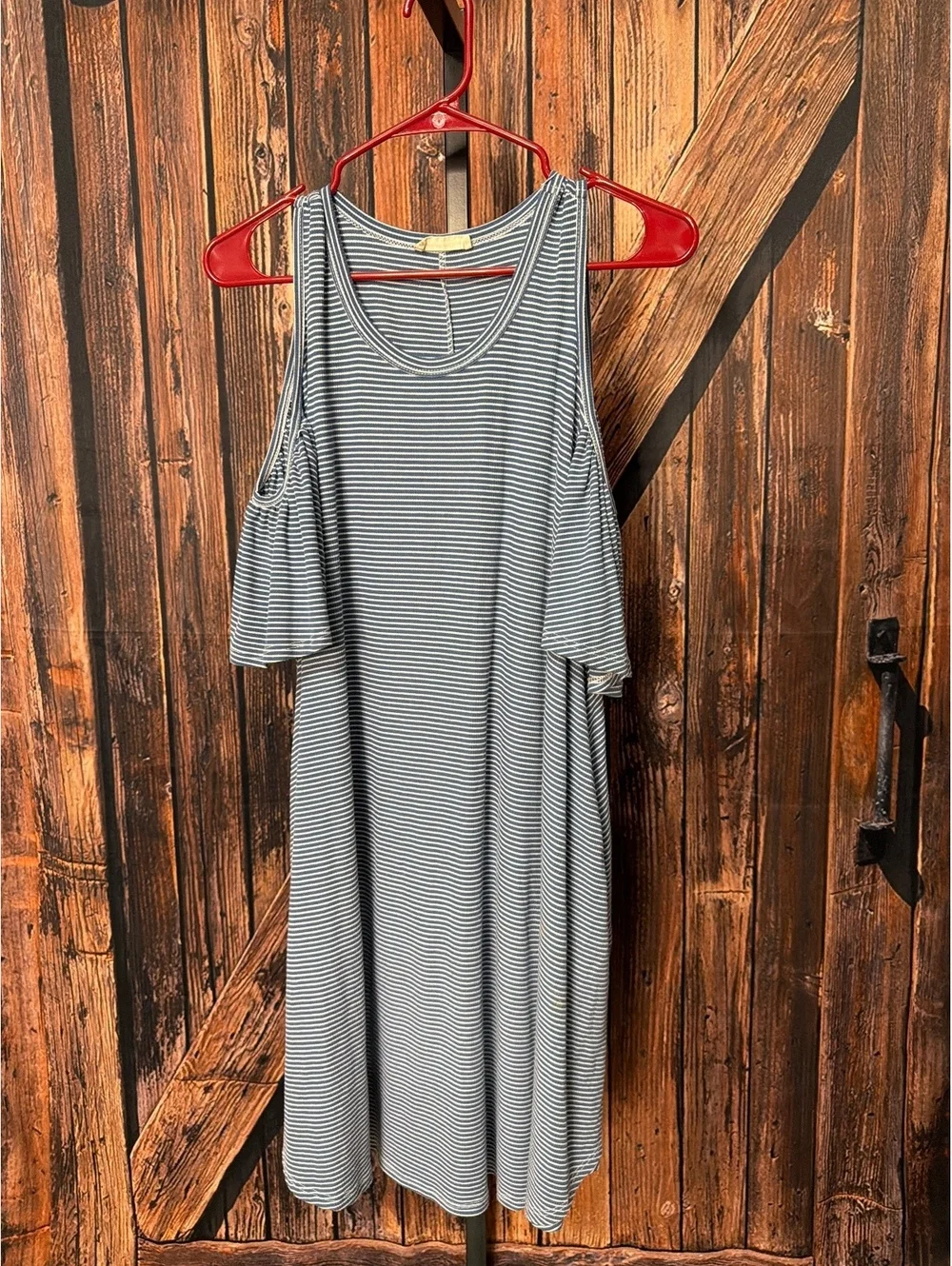 Altard State Blue and White Striped Cold Shoulder Dress Size L